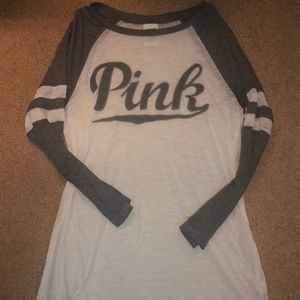 VS Pink white/gray 3/4 sleeve shirt